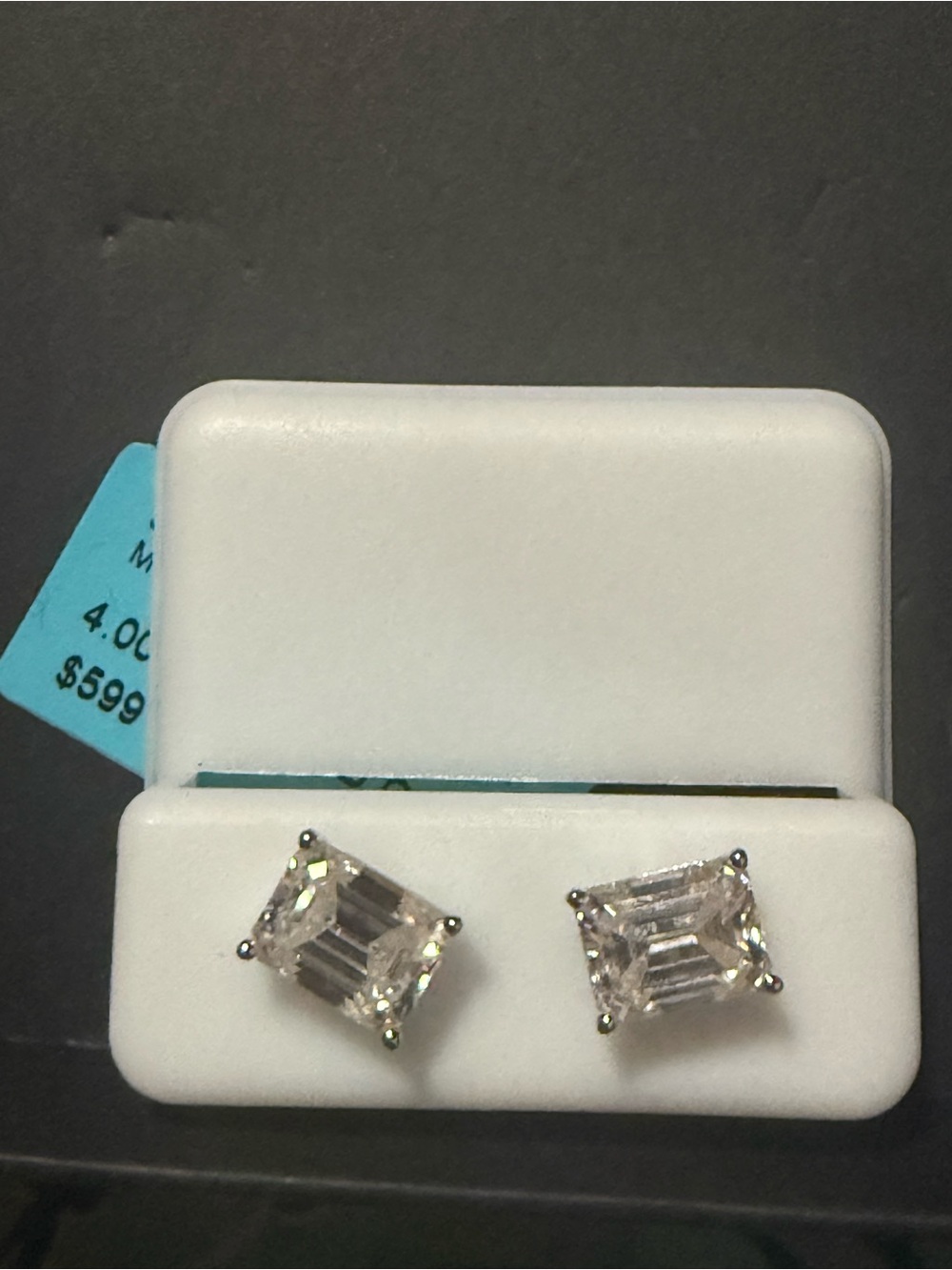 Sterling Silver 4 CTW Moissanite Emerald Cut Stud Earrings 6x8mm